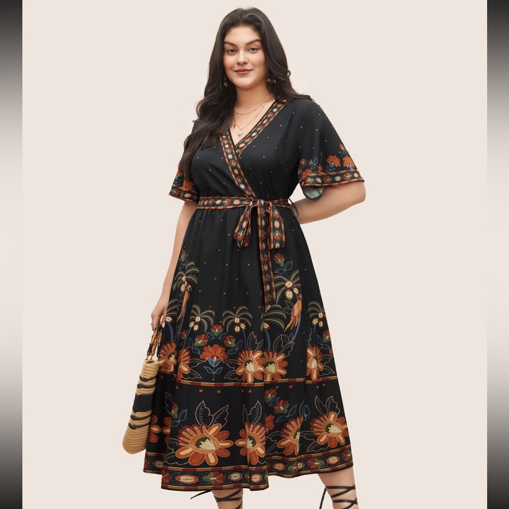 BloomChic border print Floral Maxi Dress Boho vacation 1X 14/16 plus size